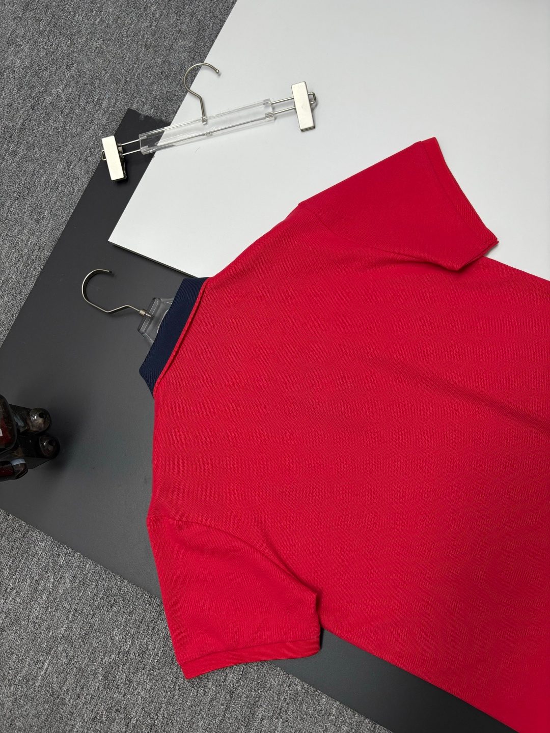 Red Polo Shirt with Navy Collar