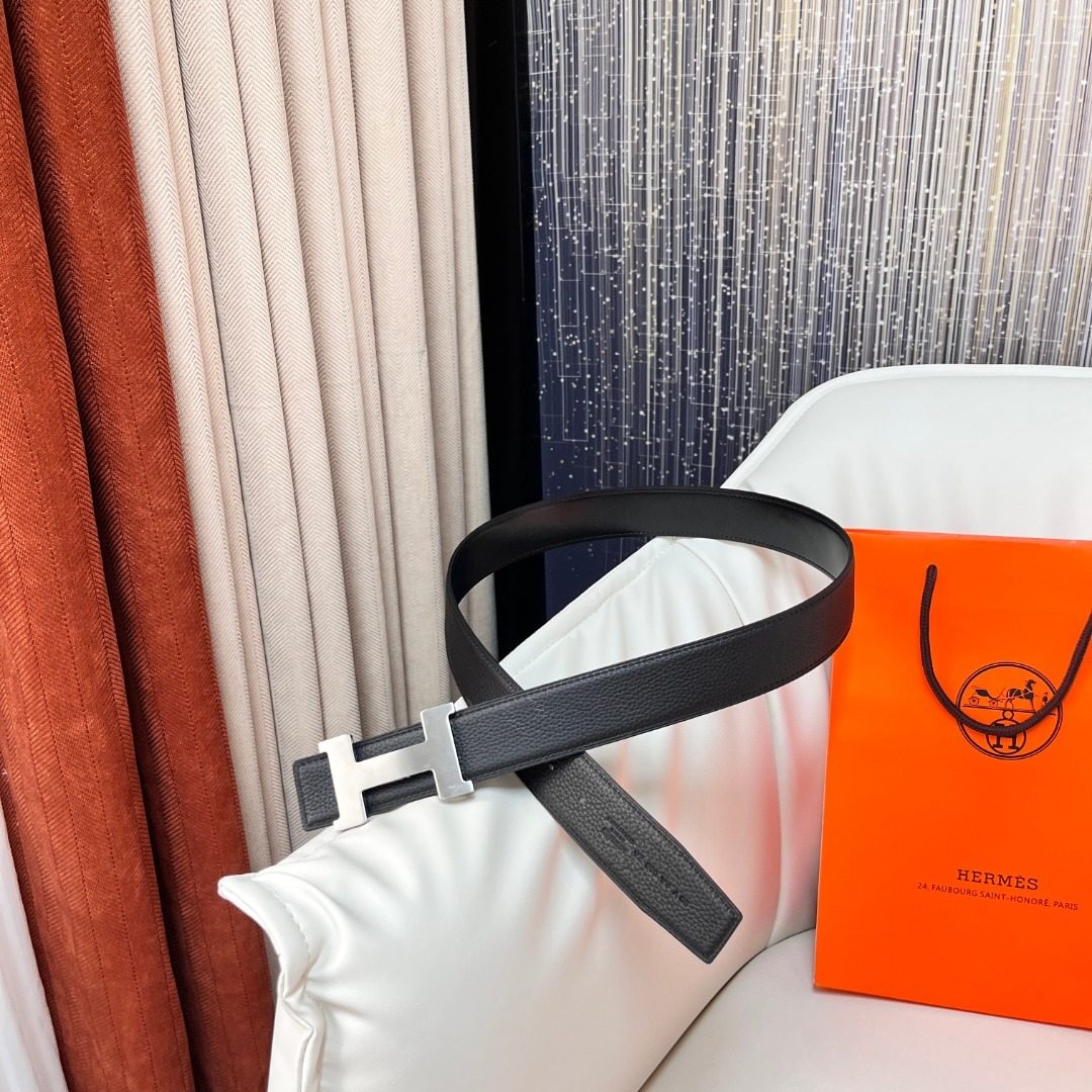 Hermès H Buckle Leather Belt Black