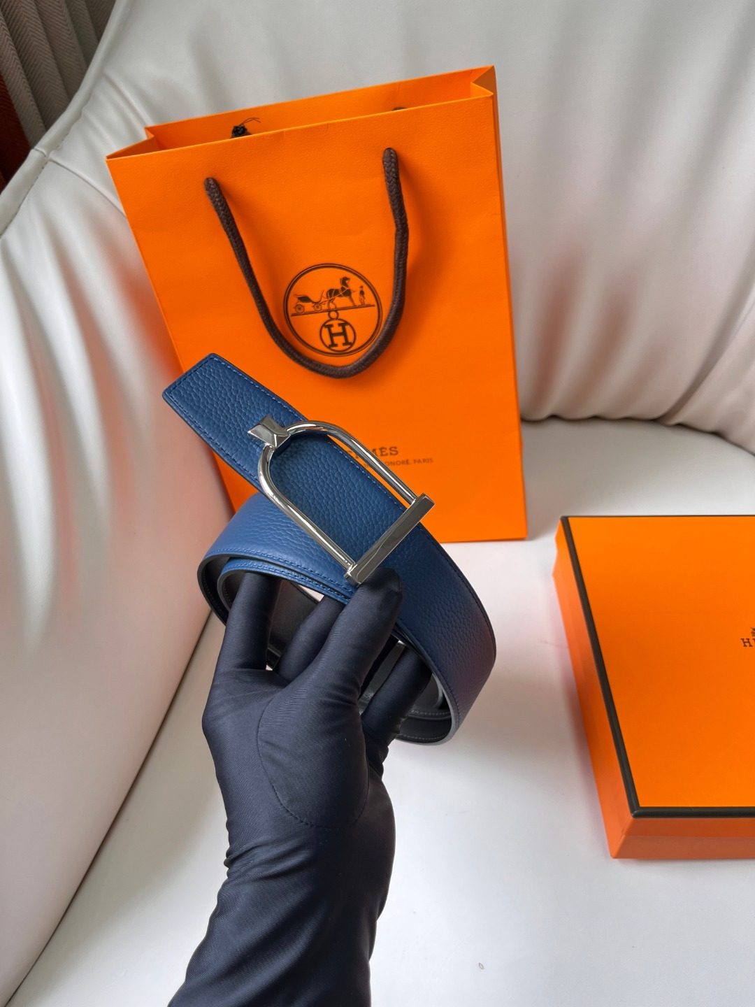 Hermès Reversible Leather Belt Blue