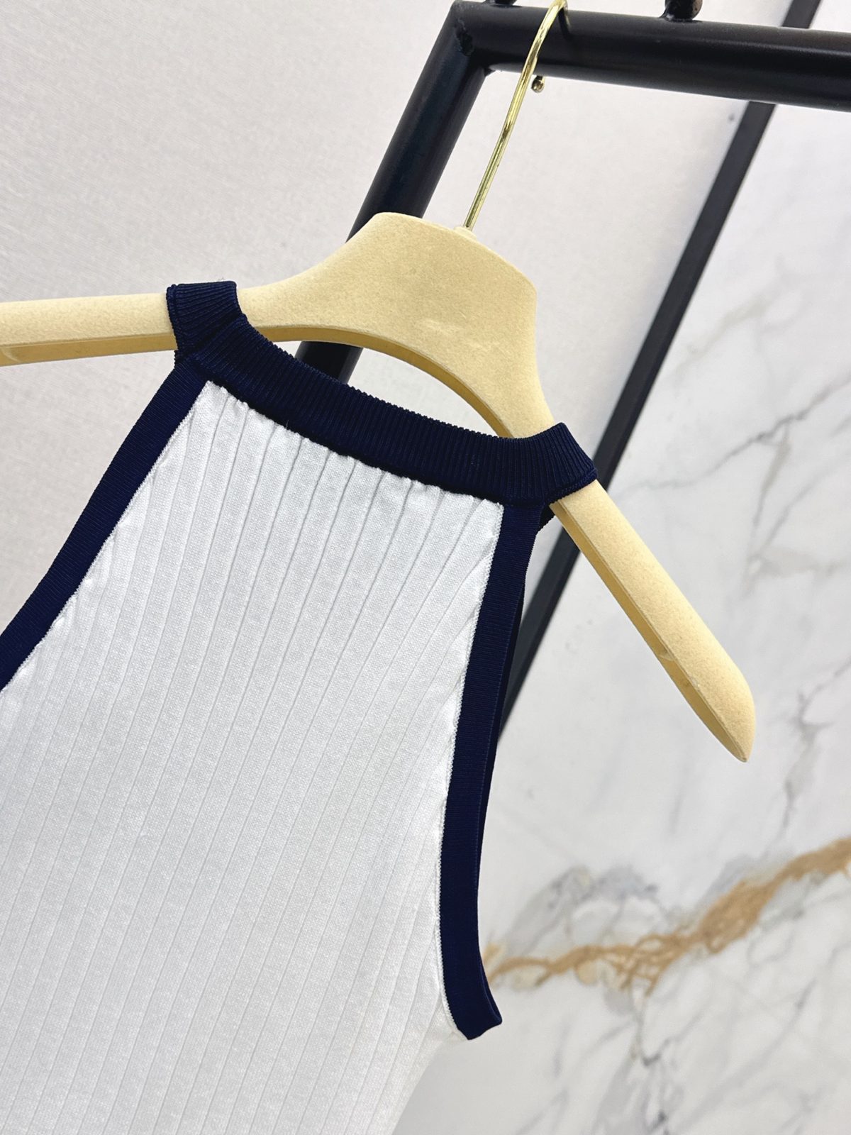 Miu Miu Ribbed Knit Tank Top with Contrast Trim