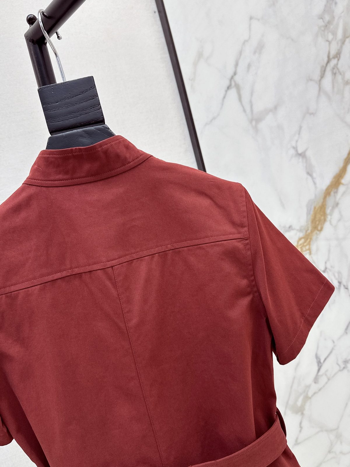 Short-Sleeve Collared Utility Dress with Belt