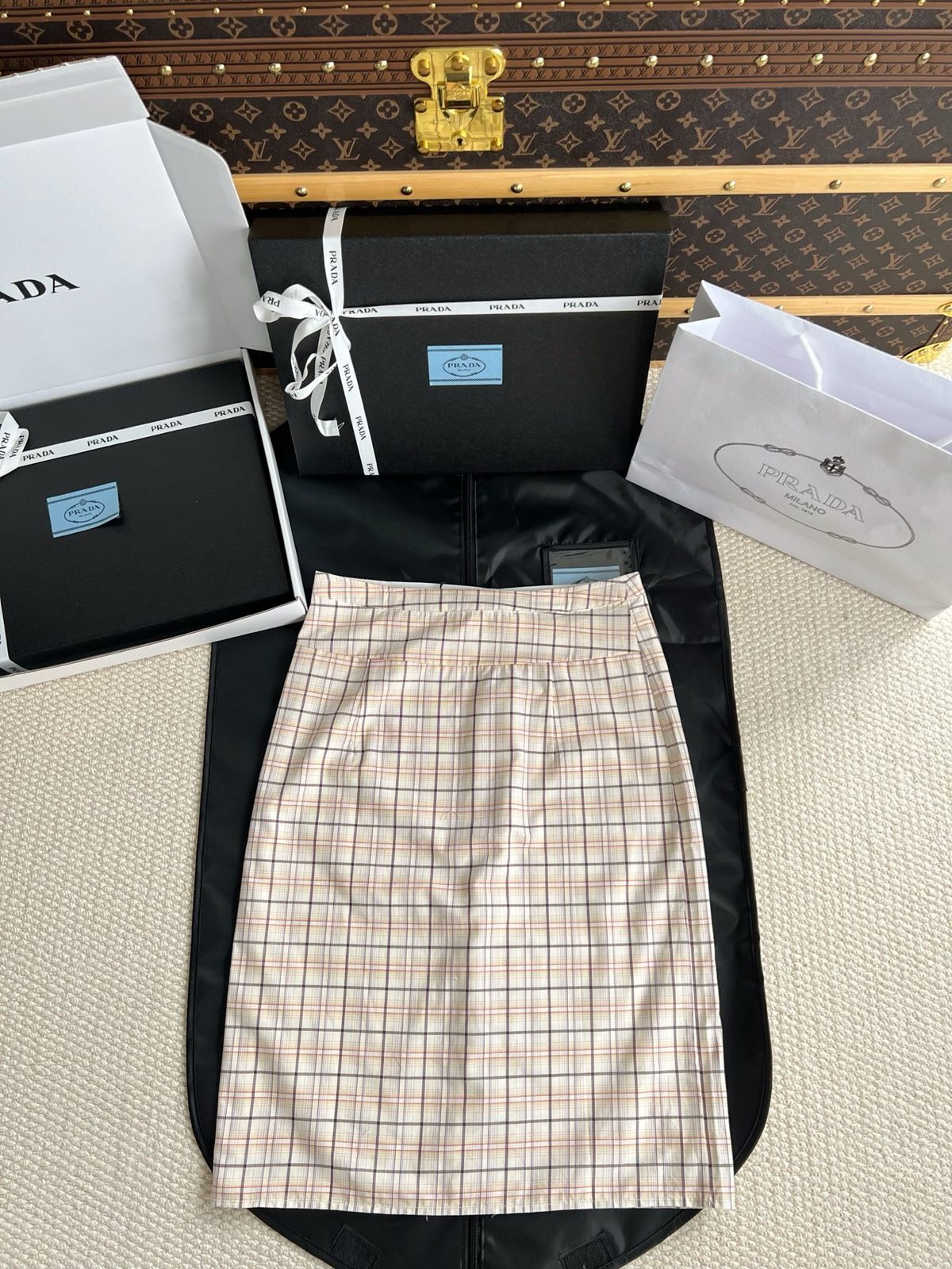 Prada Pleated Plaid Skirt
