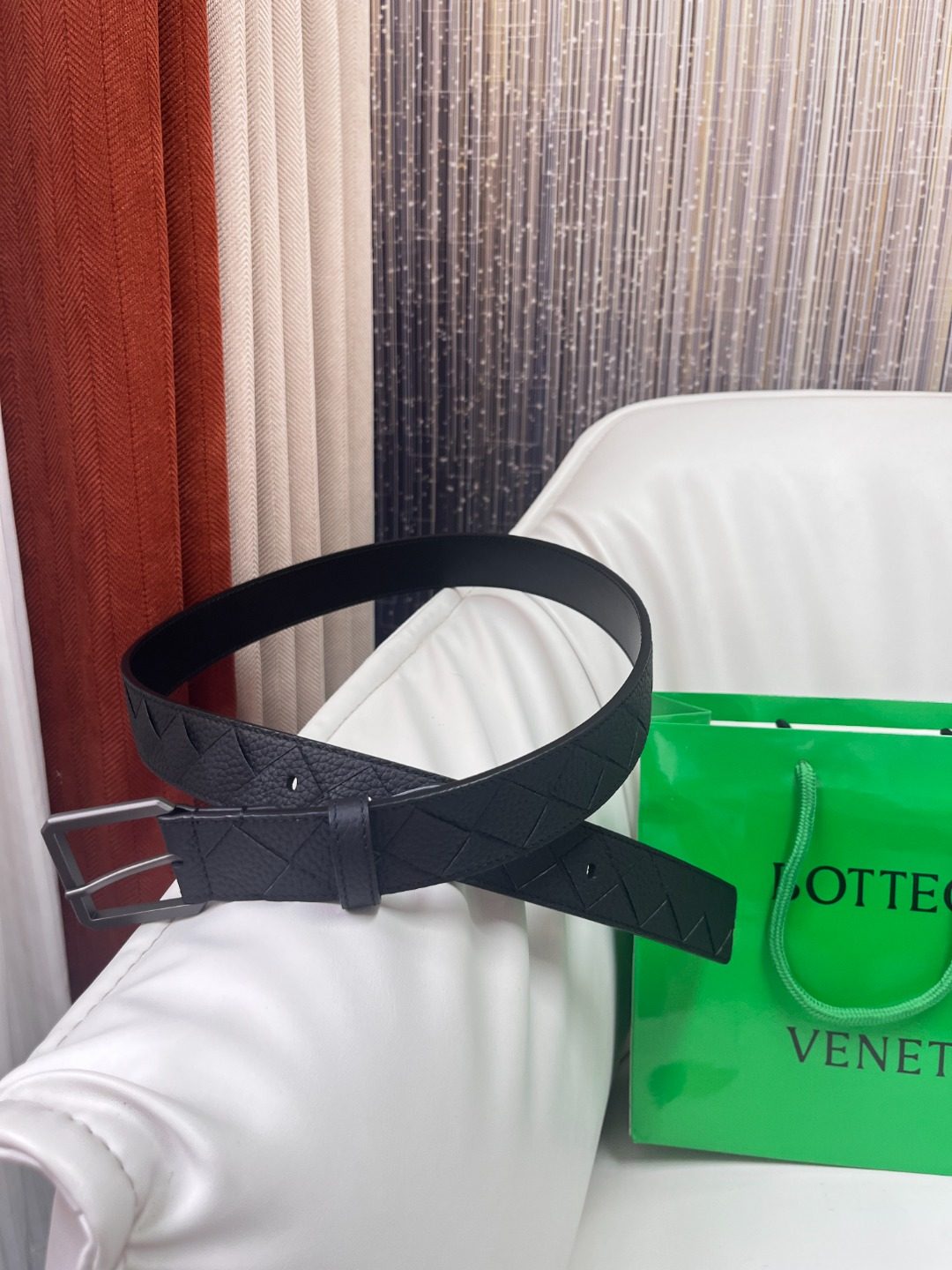 Bottega Veneta Intrecciato Leather Belt Black