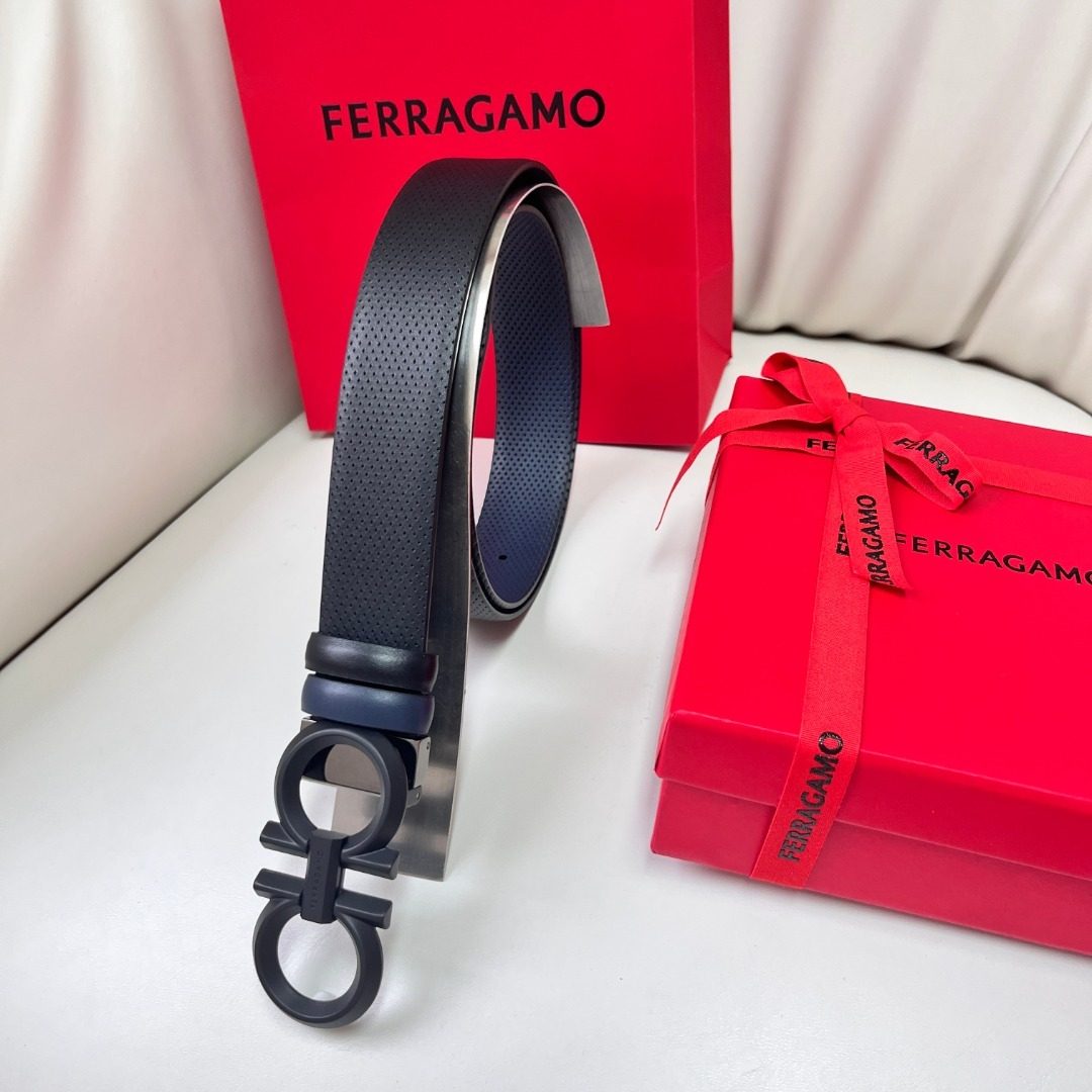 Ferragamo Gancini Leather Belt Black