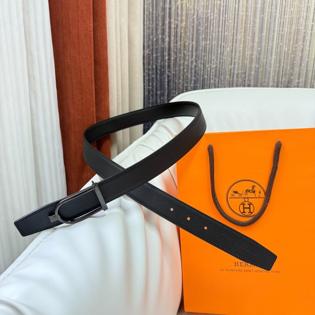 Hermès Black Leather H-Buckle Belt
