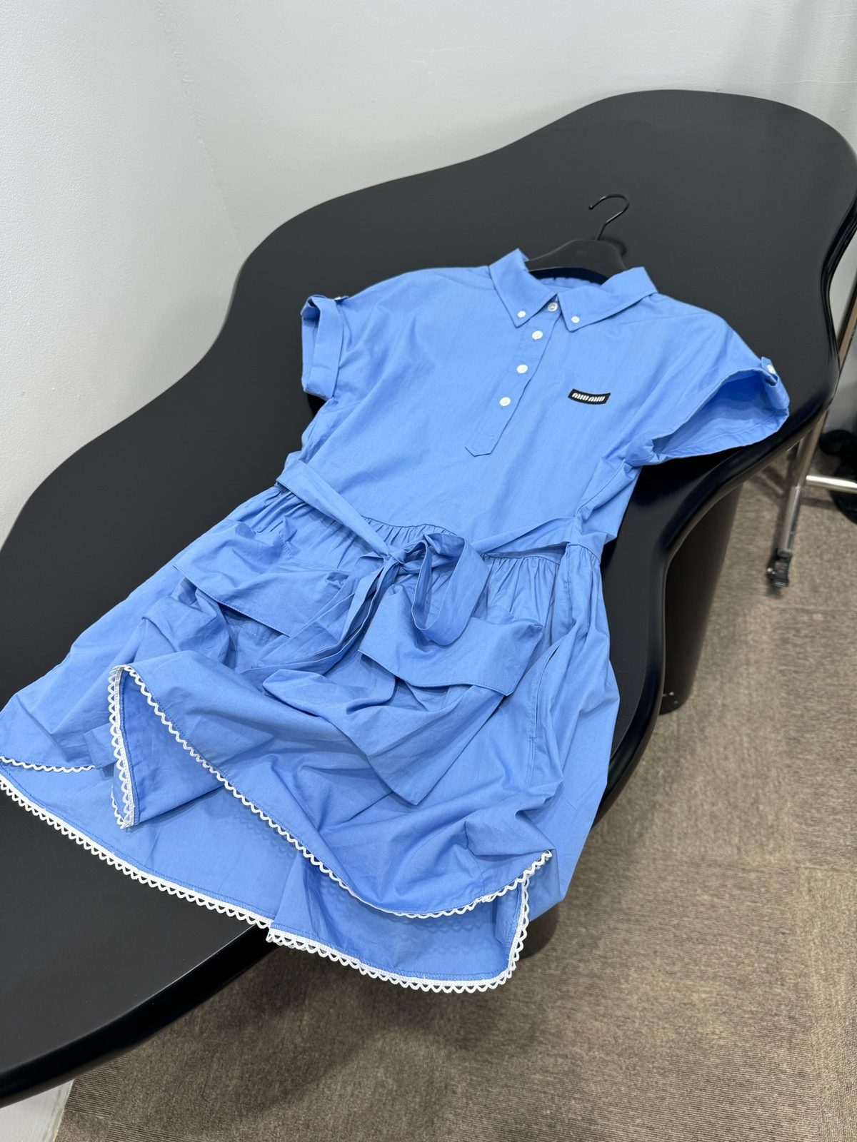 Blue Cotton Shirt Dress with Ruffle Skirt