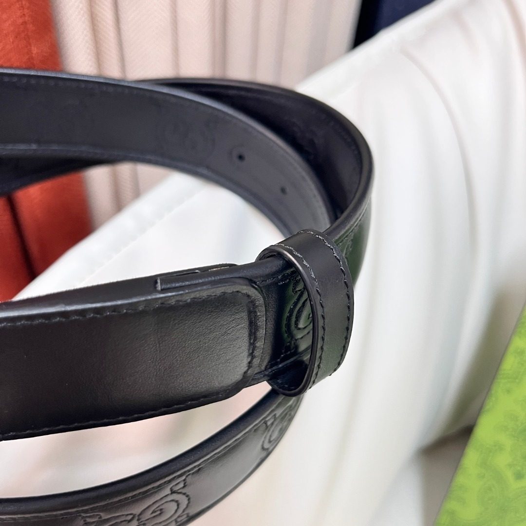 Gucci GG Monogram Leather Belt Black