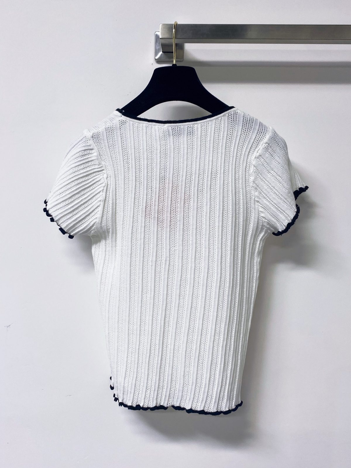 Miu Miu Ribbed Knit Short Sleeve T-Shirt