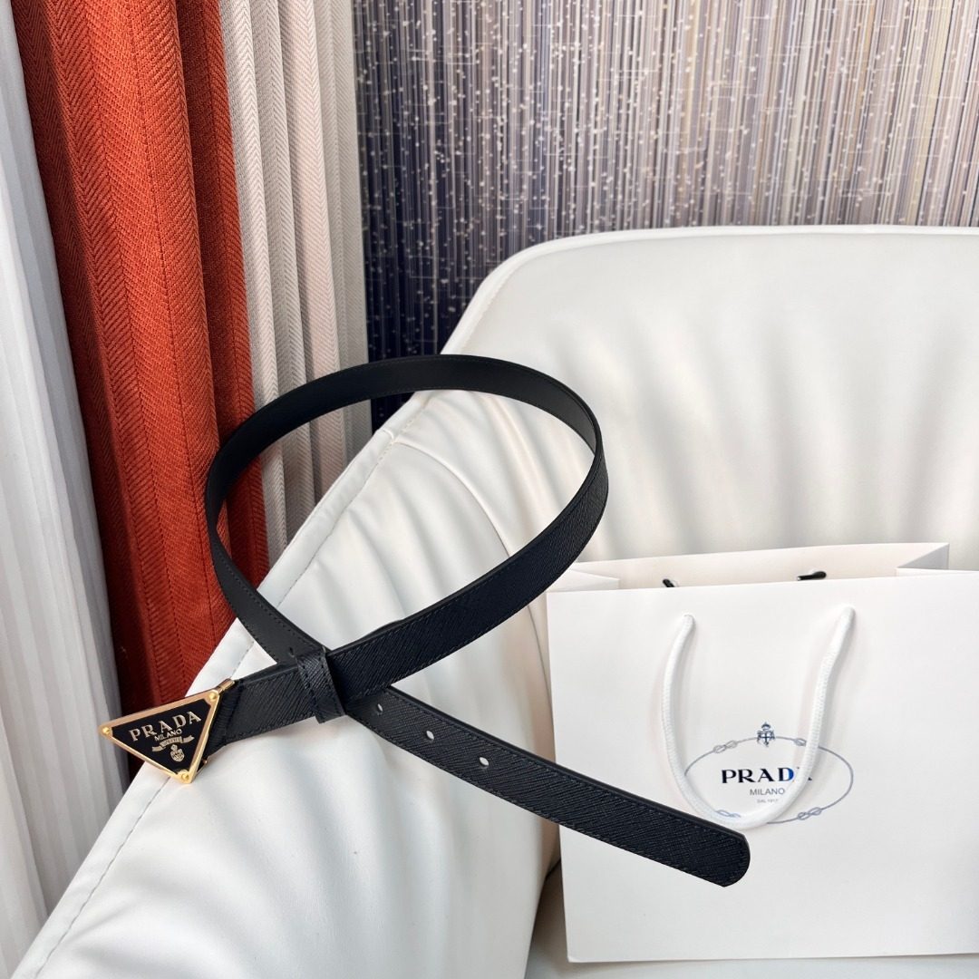 Prada Saffiano Leather Triangle Logo Belt