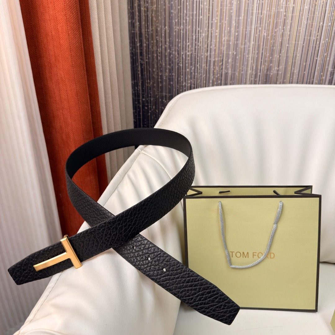 Tom Ford Black Leather T Buckle Belt