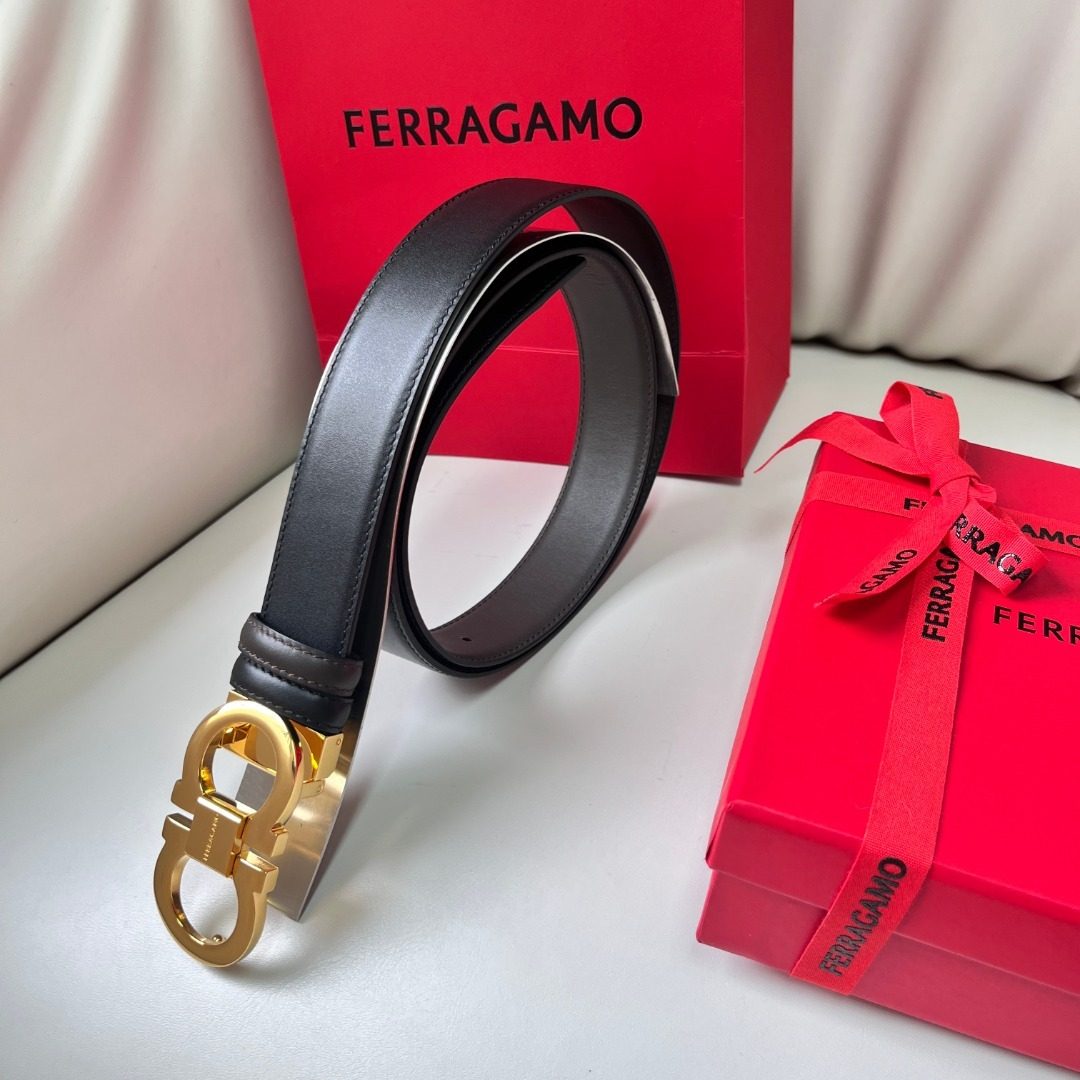 Ferragamo Gancini Gold Buckle Leather Belt