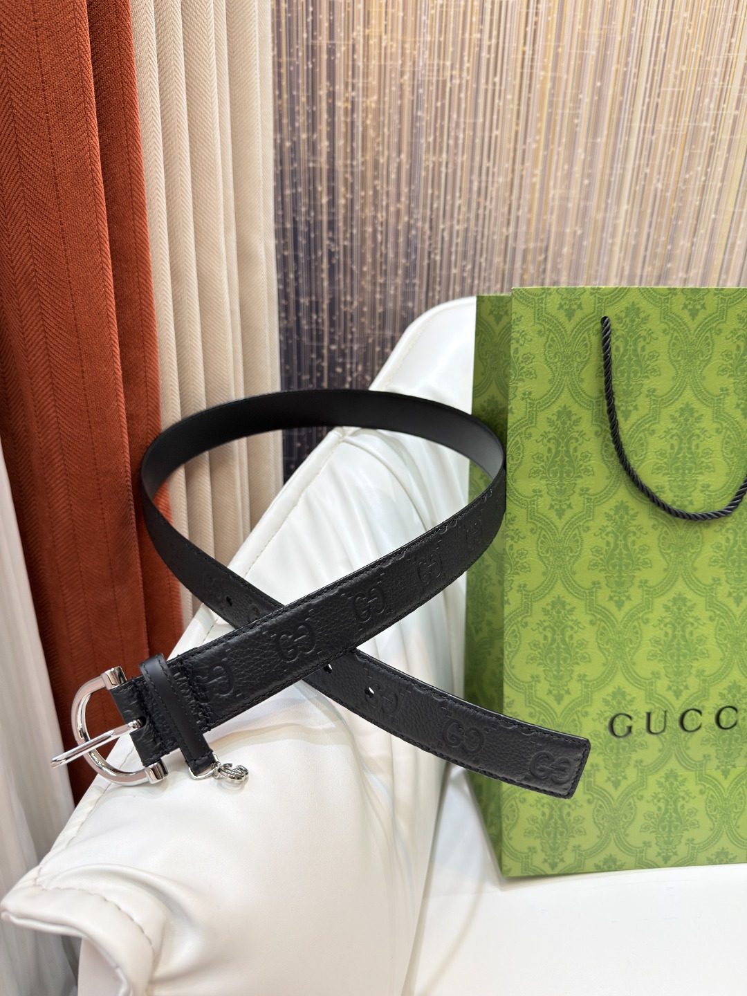 Gucci GG Embossed Leather Belt Black