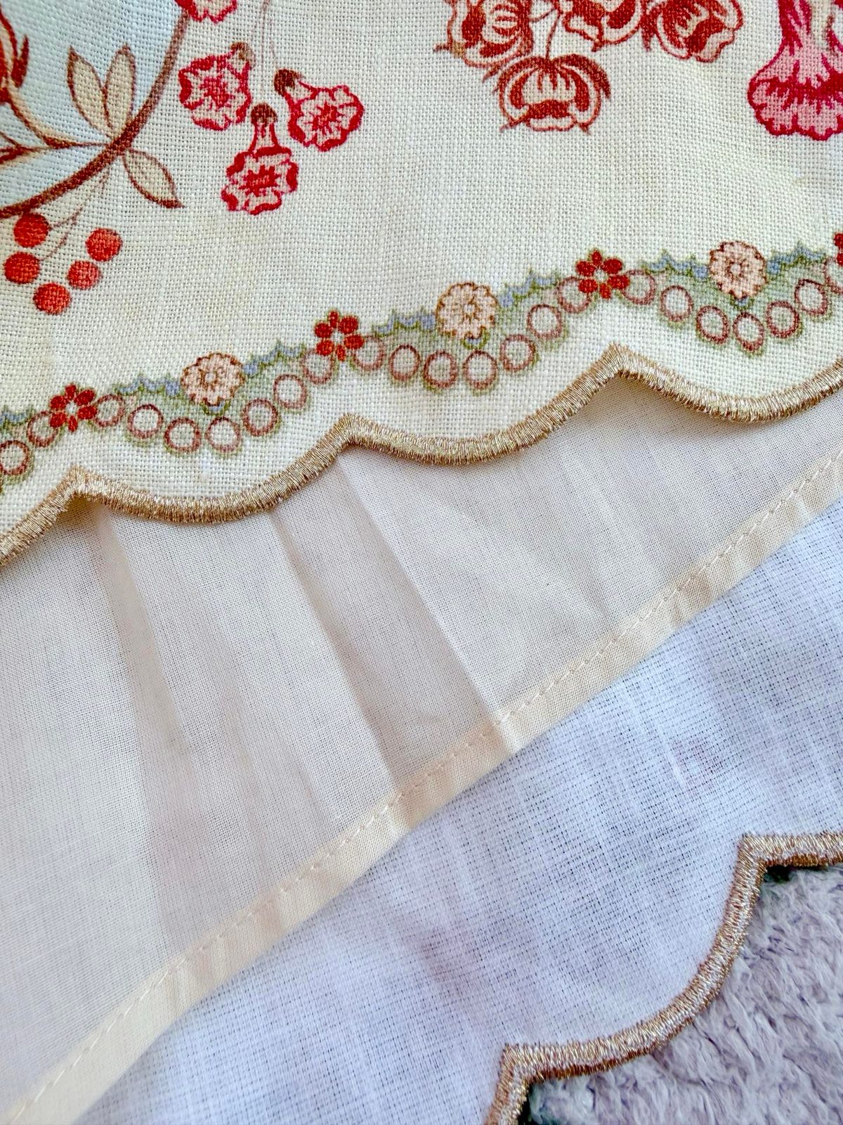 Floral Print Linen Trousers with Decorative Trim