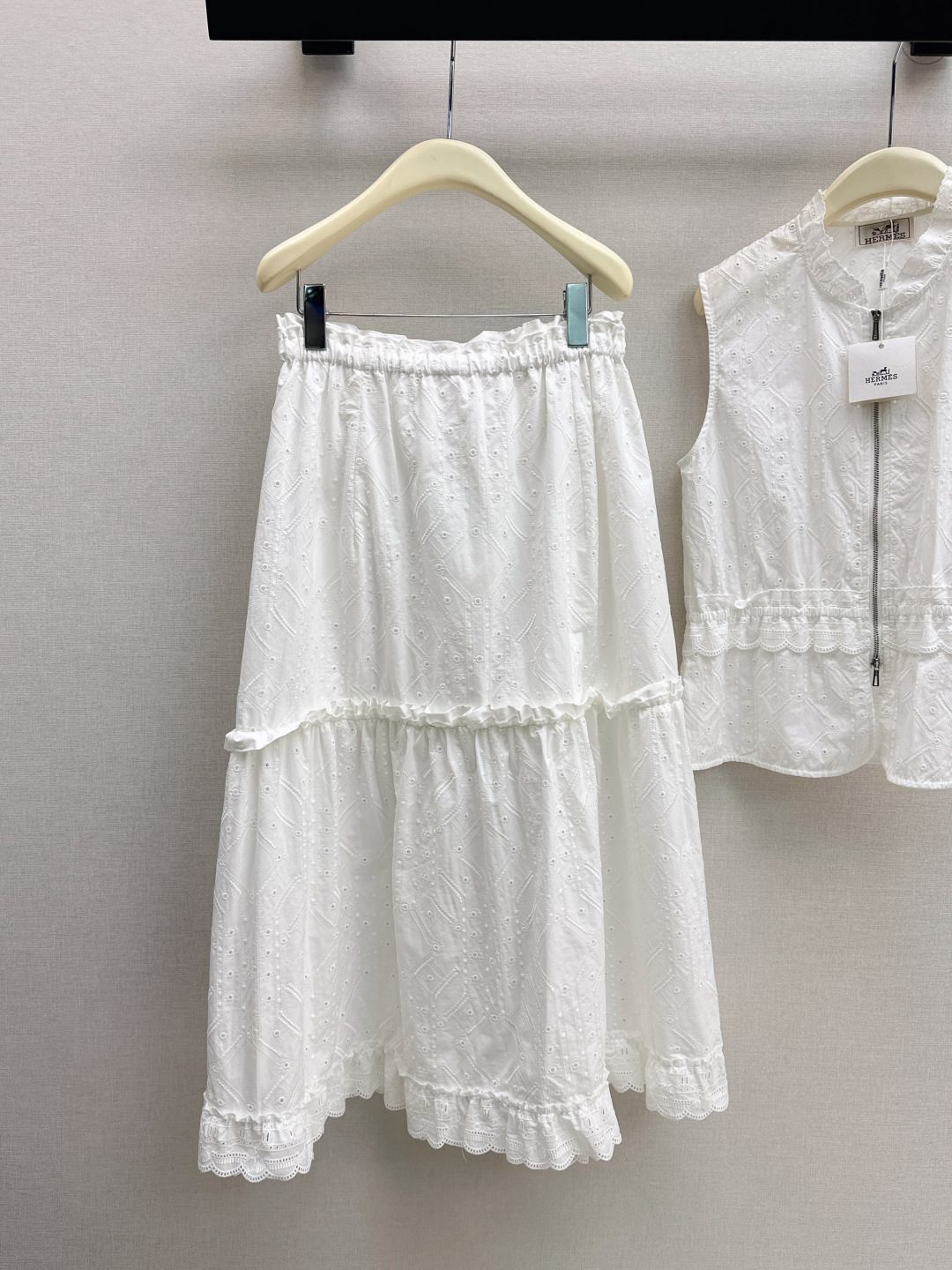 Hermès Eyelet Embroidery Tiered Skirt