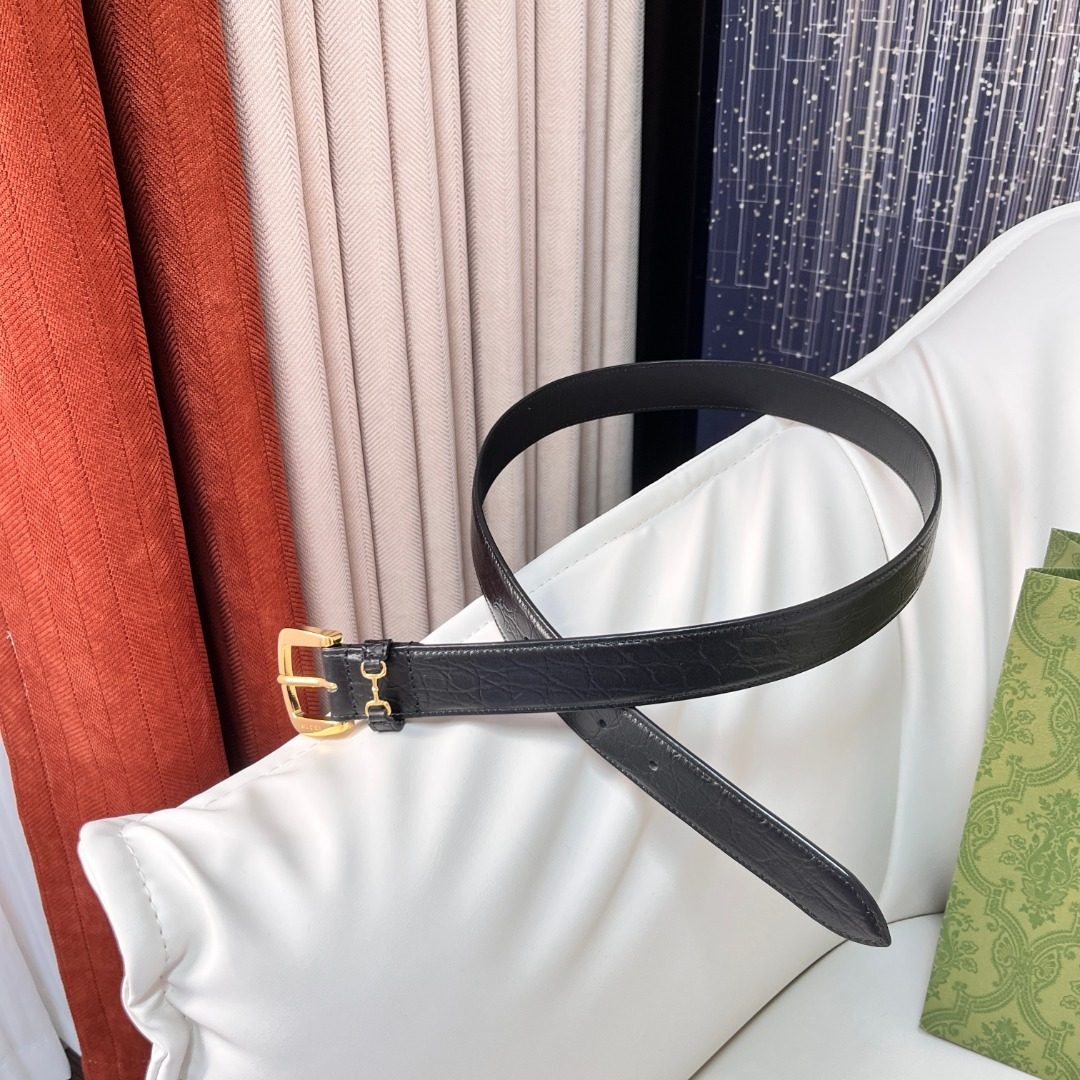 Black Leather Belt with Gold Buckle
