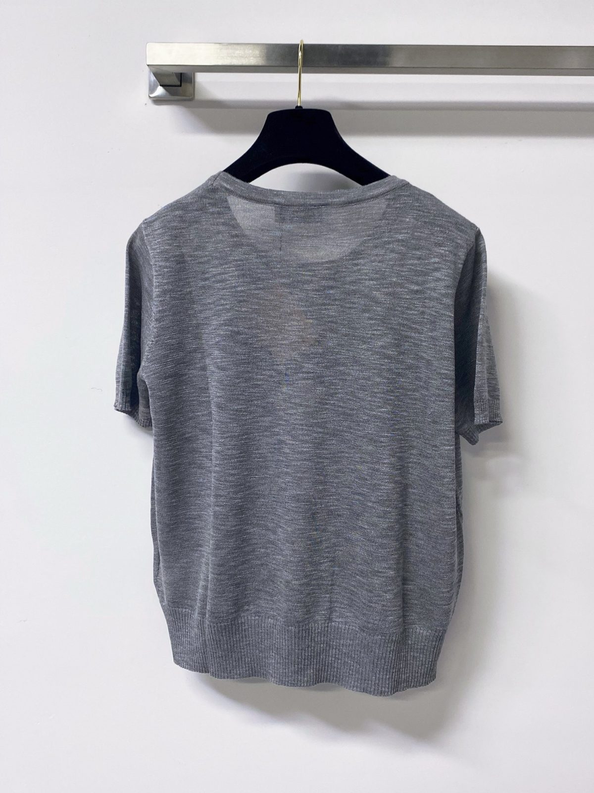 Grey Knit Crewneck Short Sleeve Sweater