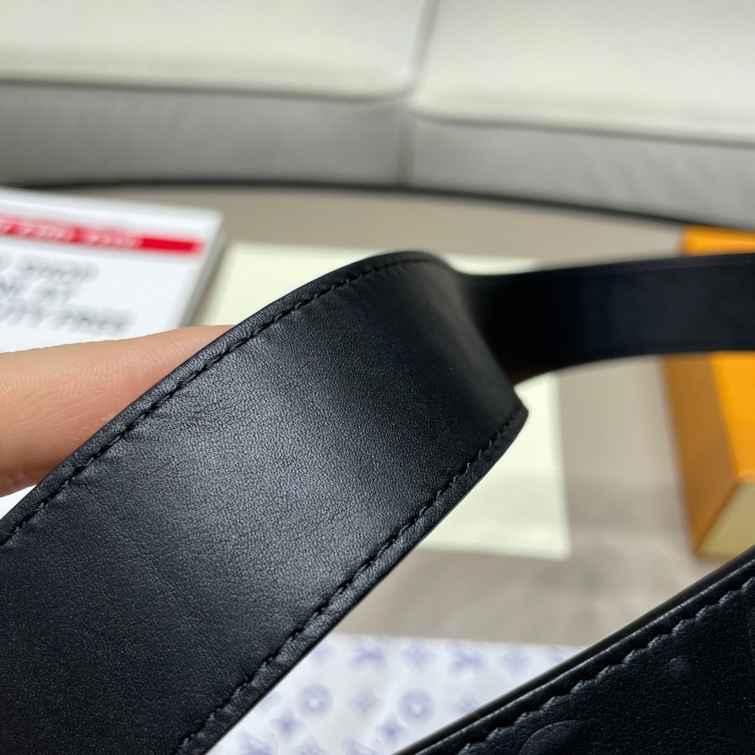Black Leather Belt with Metal Buckle