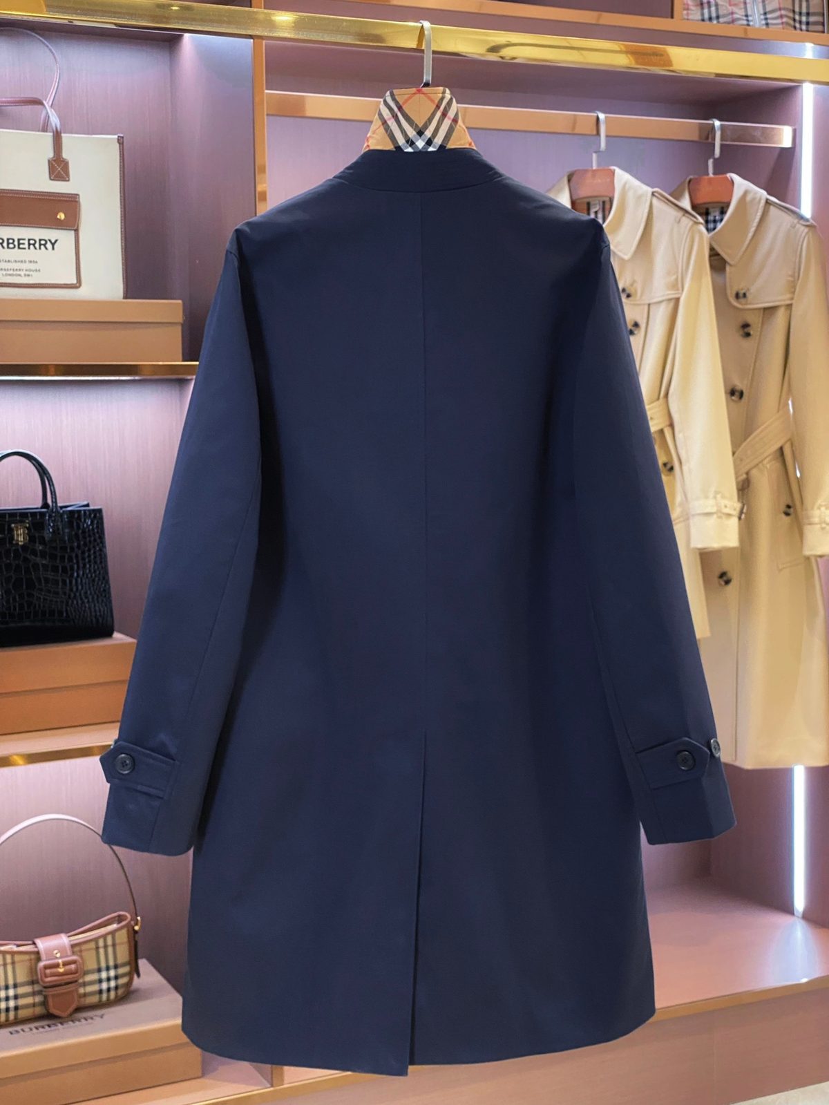 Burberry Navy Blue Wool Trench Coat