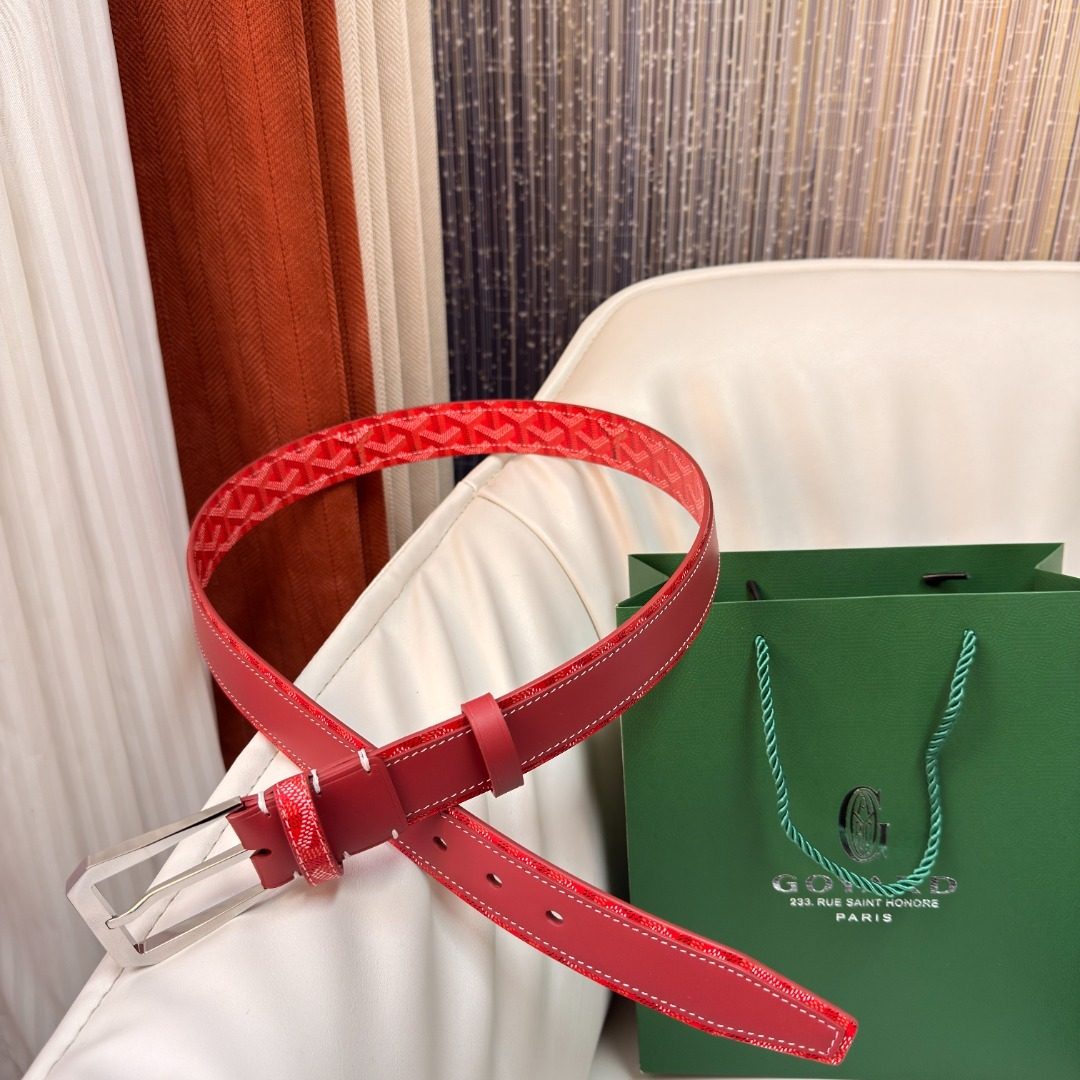 Goyard Red Leather Belt with Buckle
