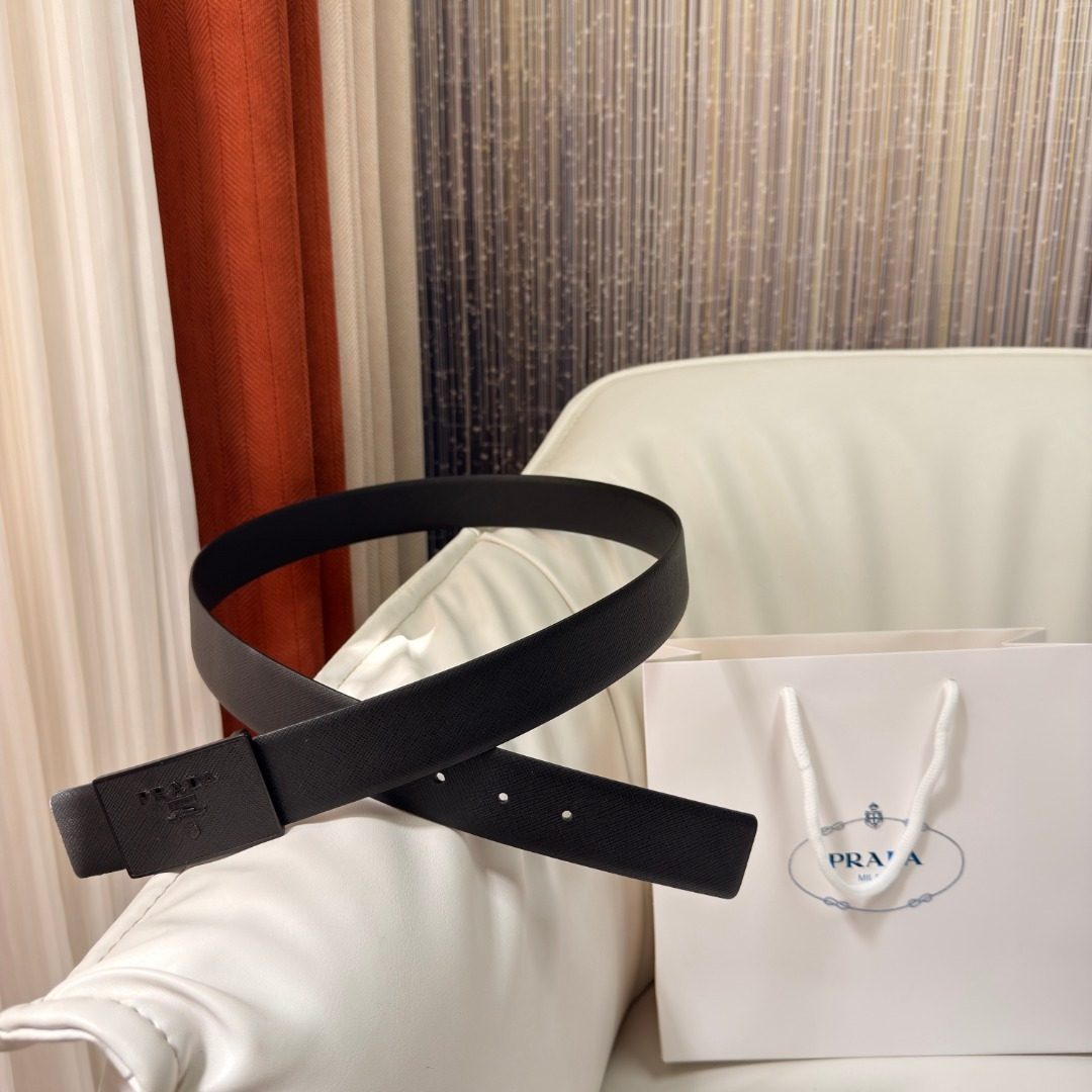 Prada Saffiano Leather Belt Black