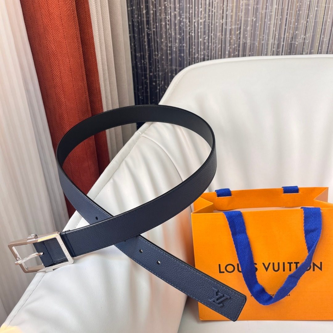 Louis Vuitton Leather Belt Navy Blue