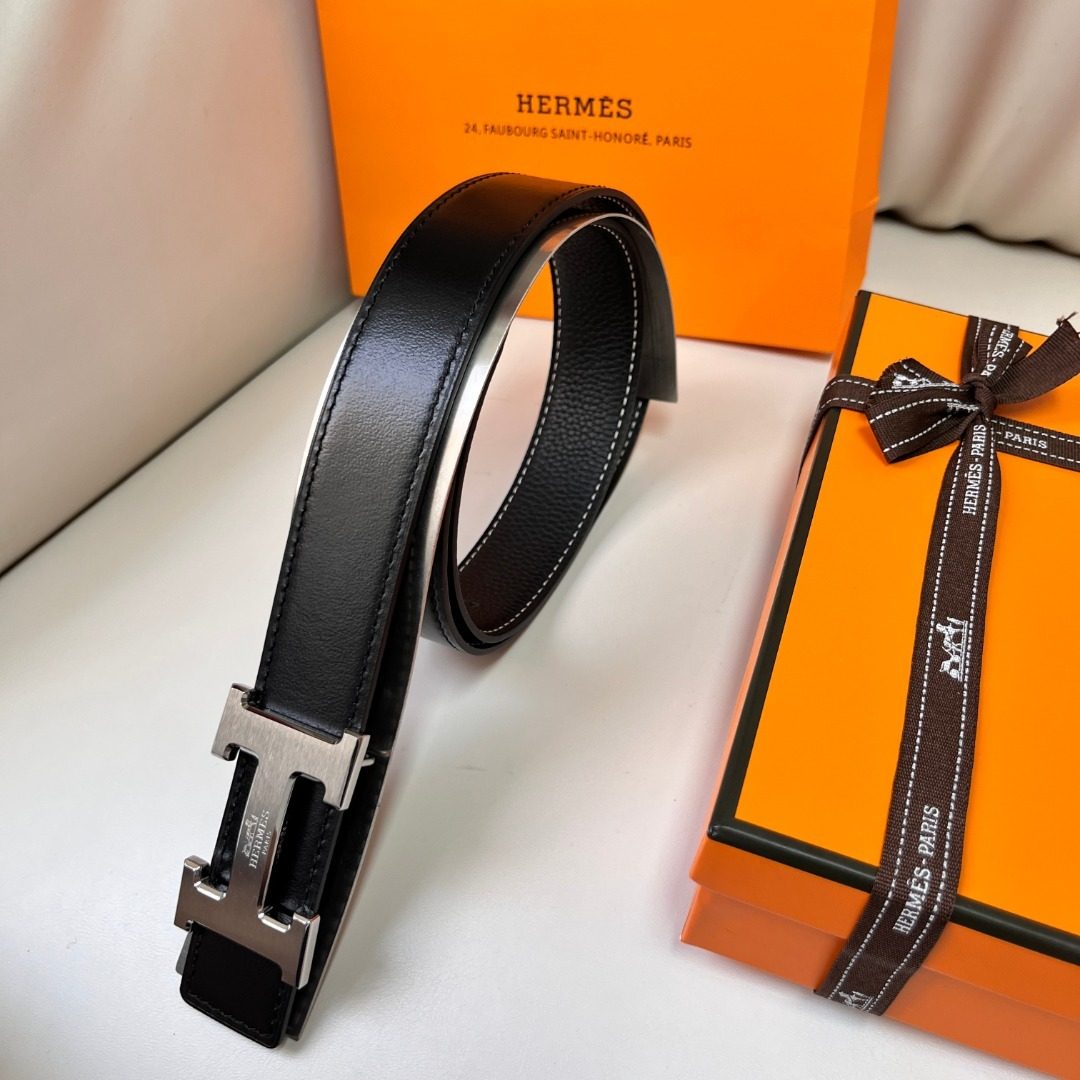 Hermès H Buckle Black Leather Belt