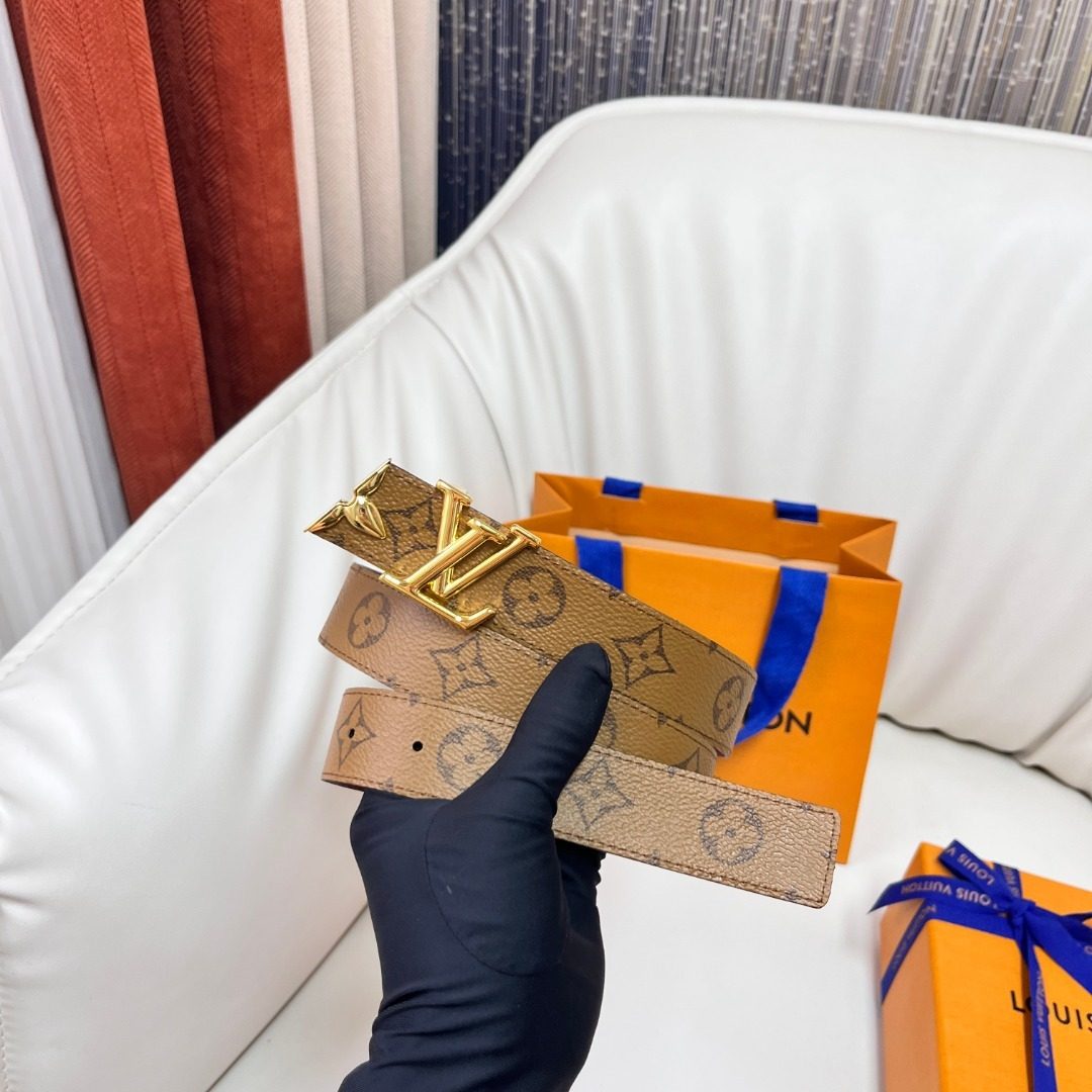 Louis Vuitton Monogram Canvas Belt with Gold Buckle