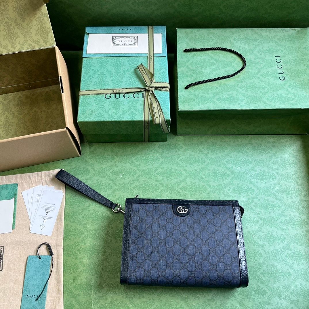Gucci GG Marmont Navy Leather Wristlet Clutch