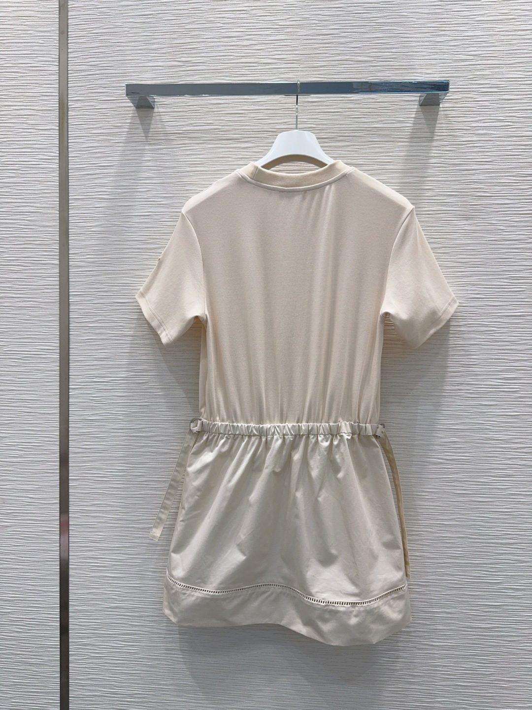 Luxury Cream Cotton Short Sleeve Bubble Hem Dress
