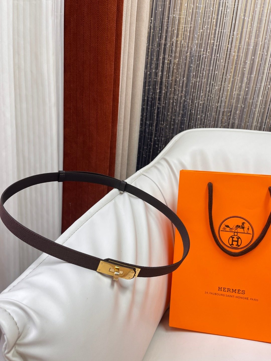 Hermès Black Leather Belt with Gold Buckle