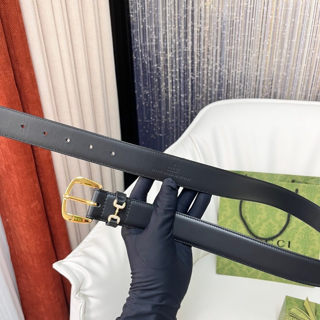Gucci Leather Belt with Gold Buckle