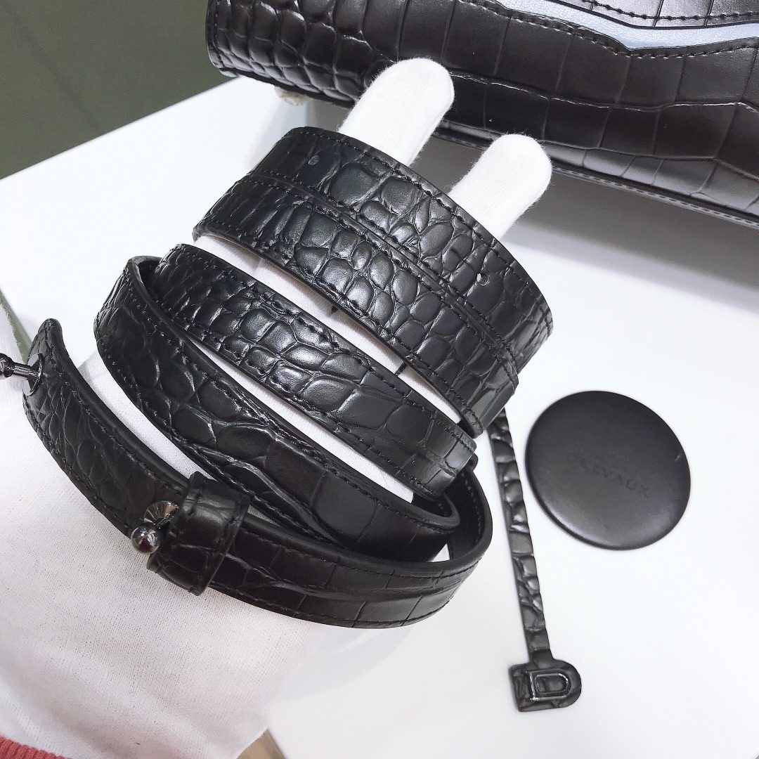 Crocodile Embossed Black Leather Top Handle Bag