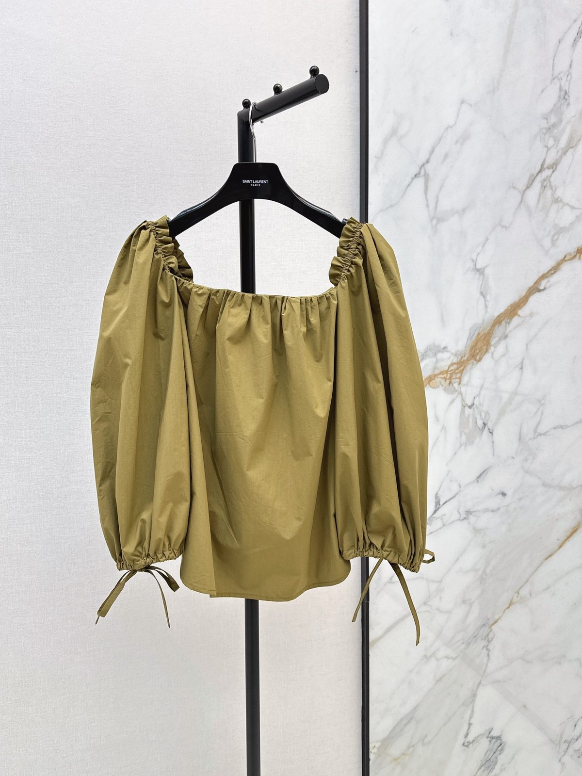 Saint Laurent Gathered Off-Shoulder Blouse