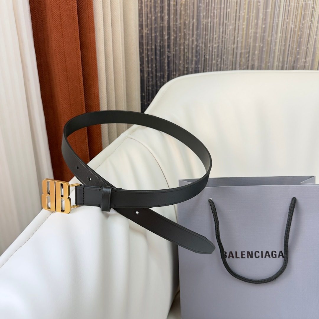 Balenciaga BB Logo Leather Belt Black