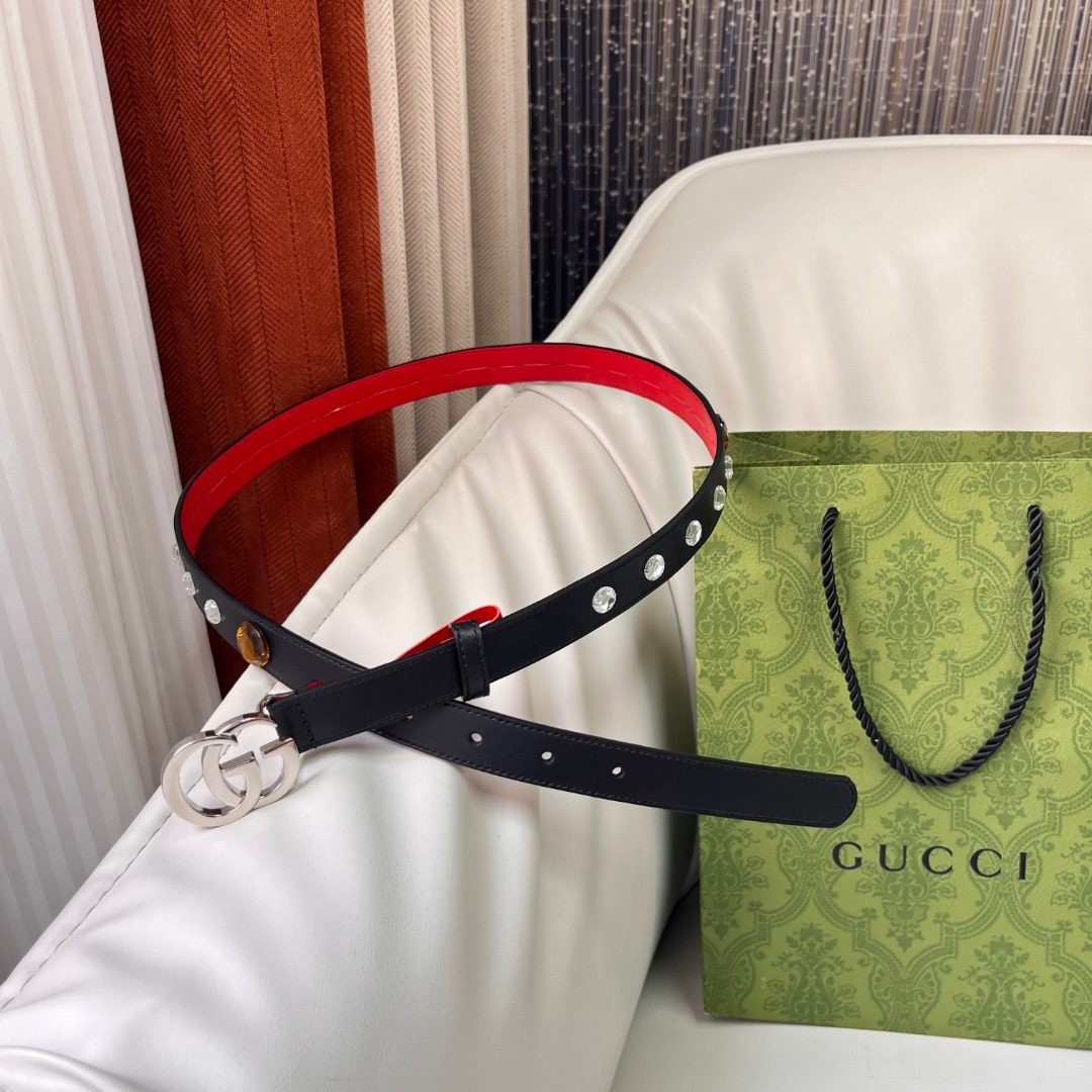 Gucci GG Studded Leather Belt with Red Interior