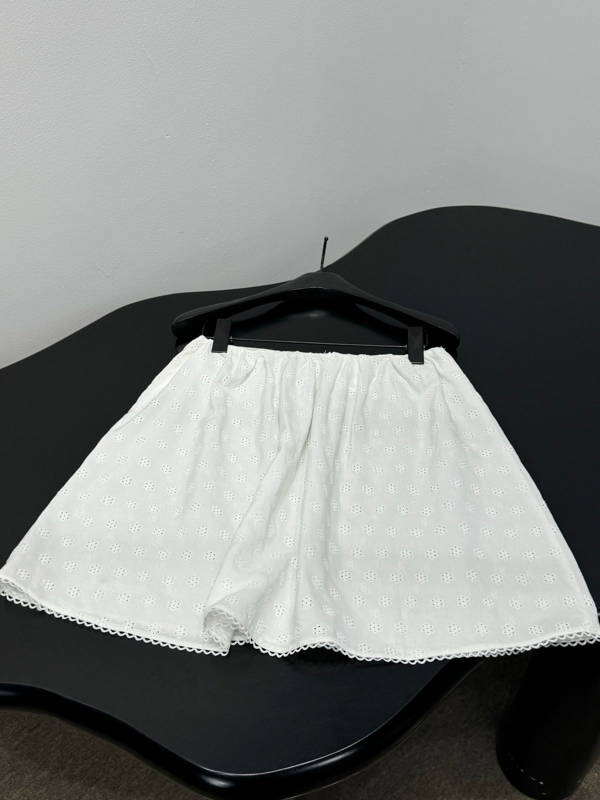 White Eyelet Lace Shorts with Scalloped Trim