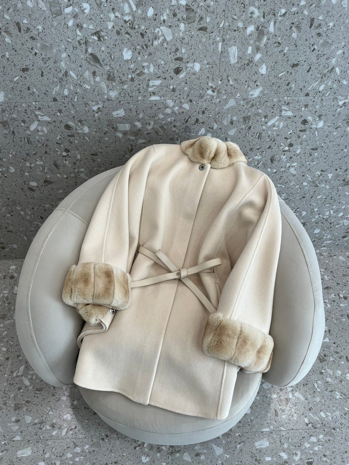 Loro Piana Cashmere Wool Cape Coat with Fur Trim