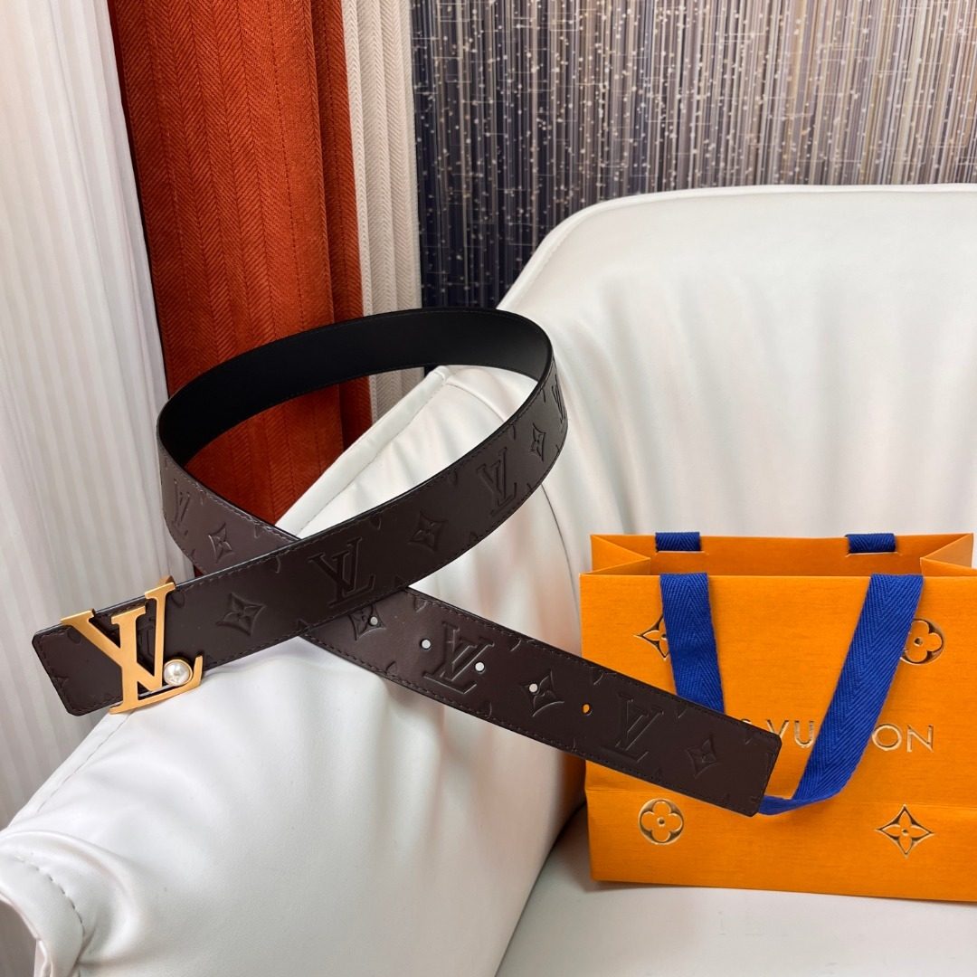 Louis Vuitton Monogram Leather Belt with Gold Buckle