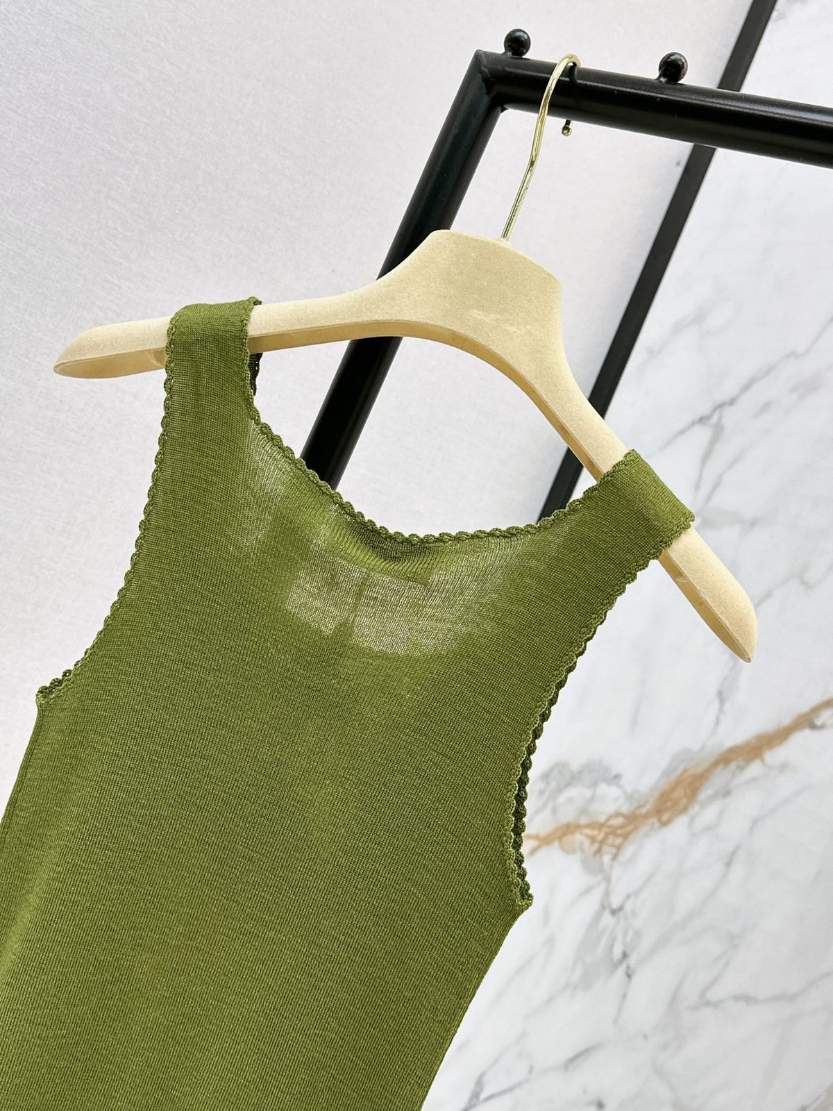 Miu Miu Ruffle Ribbed Knit Tank Top