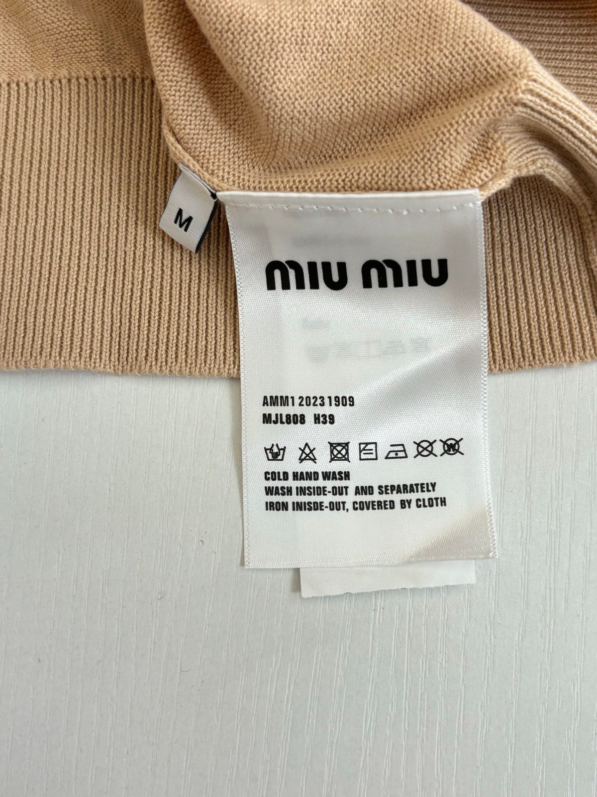 Miu Miu Henley Knit T-Shirt Beige