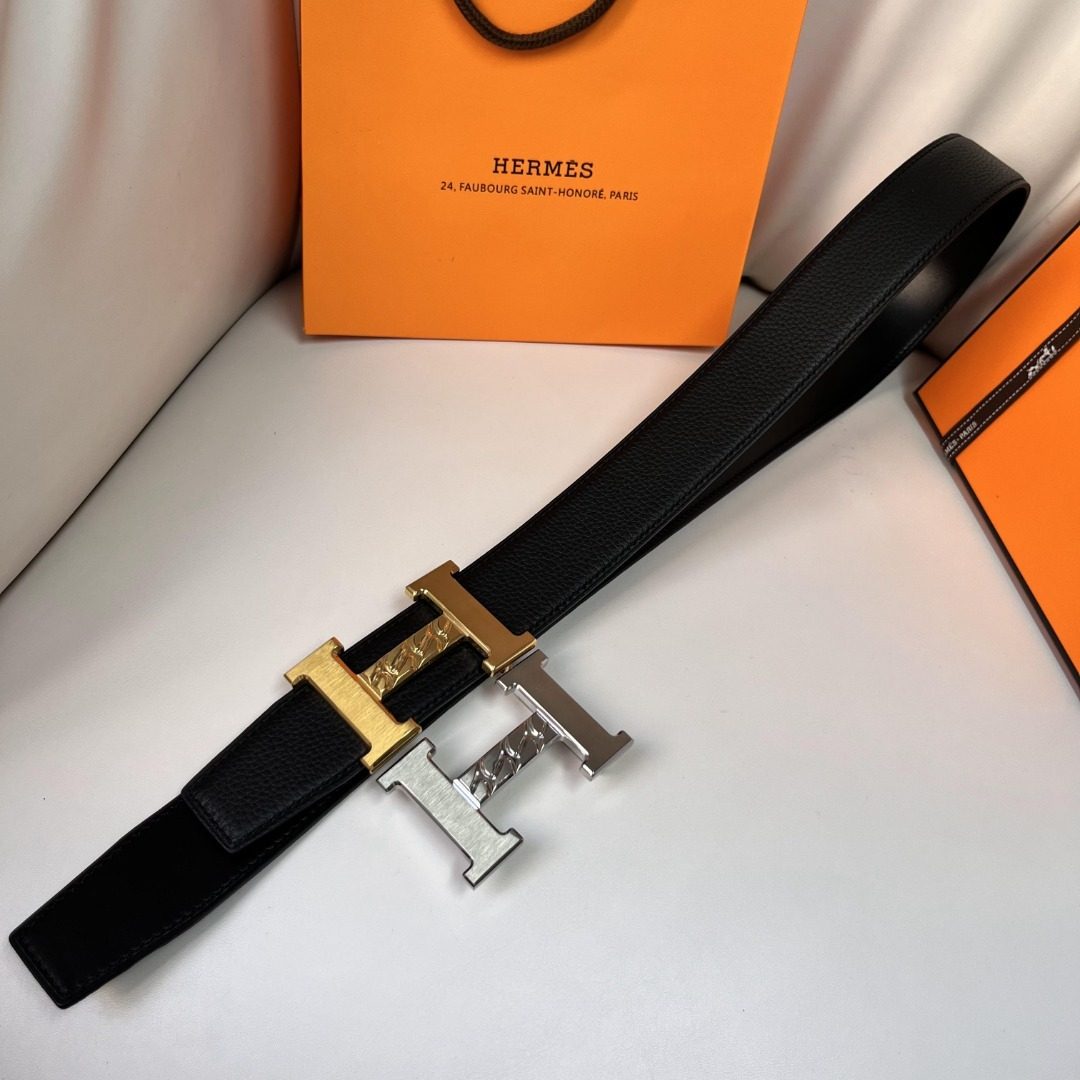 Hermès H Buckle Black Leather Belt