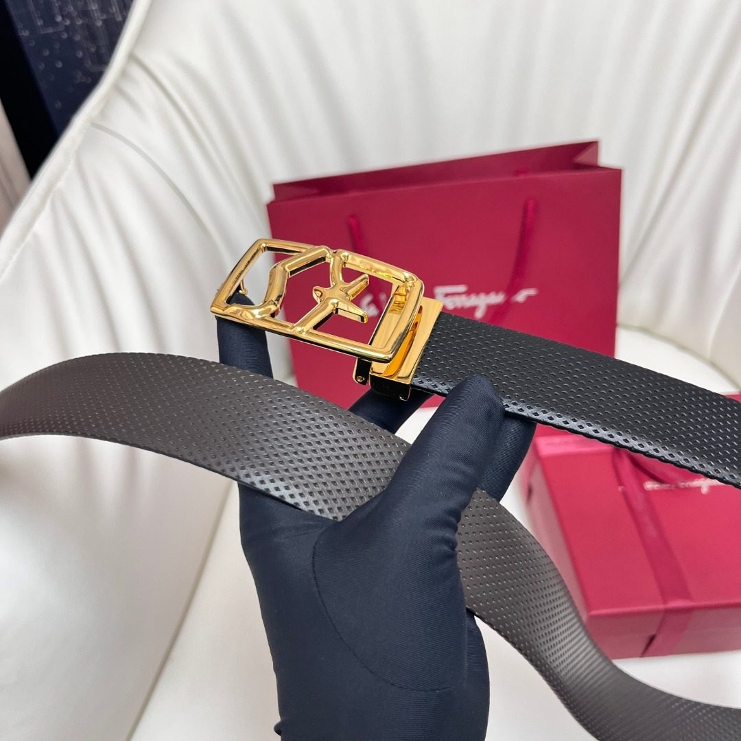 Luxury Designer Leather Belt with Gold Buckle