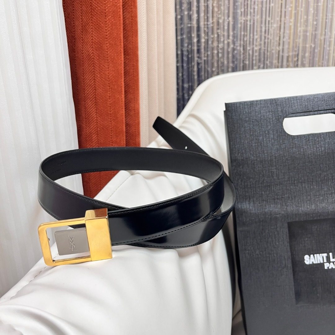 Saint Laurent Gold Buckle Leather Belt