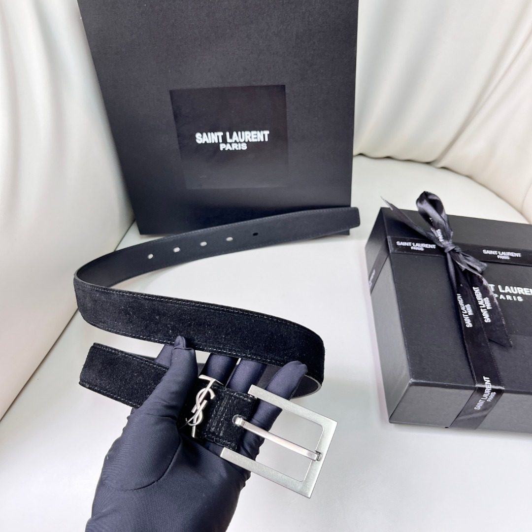 Saint Laurent Paris Velvet Belt with YSL Buckle
