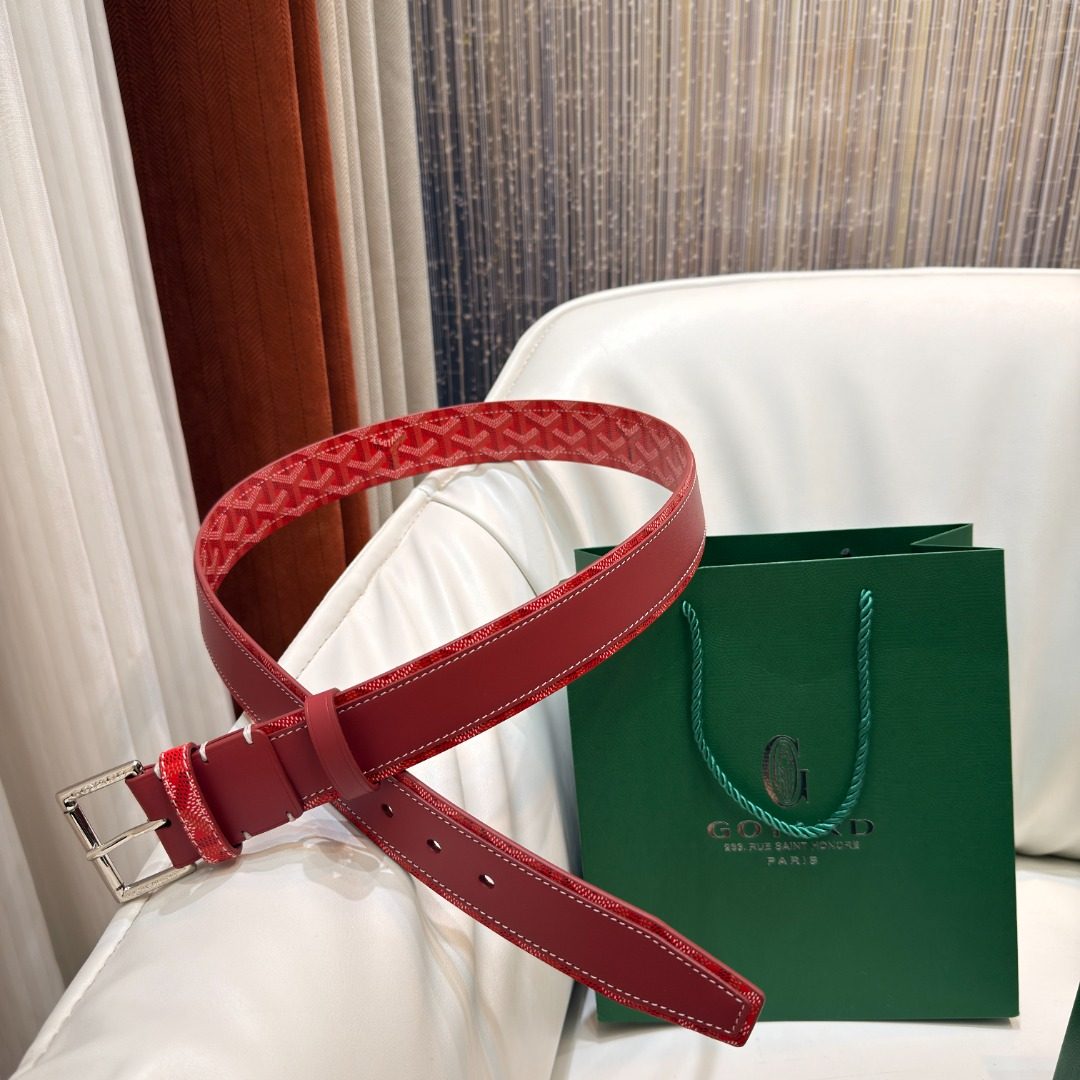 Goyard Monogram Canvas Leather Belt Red