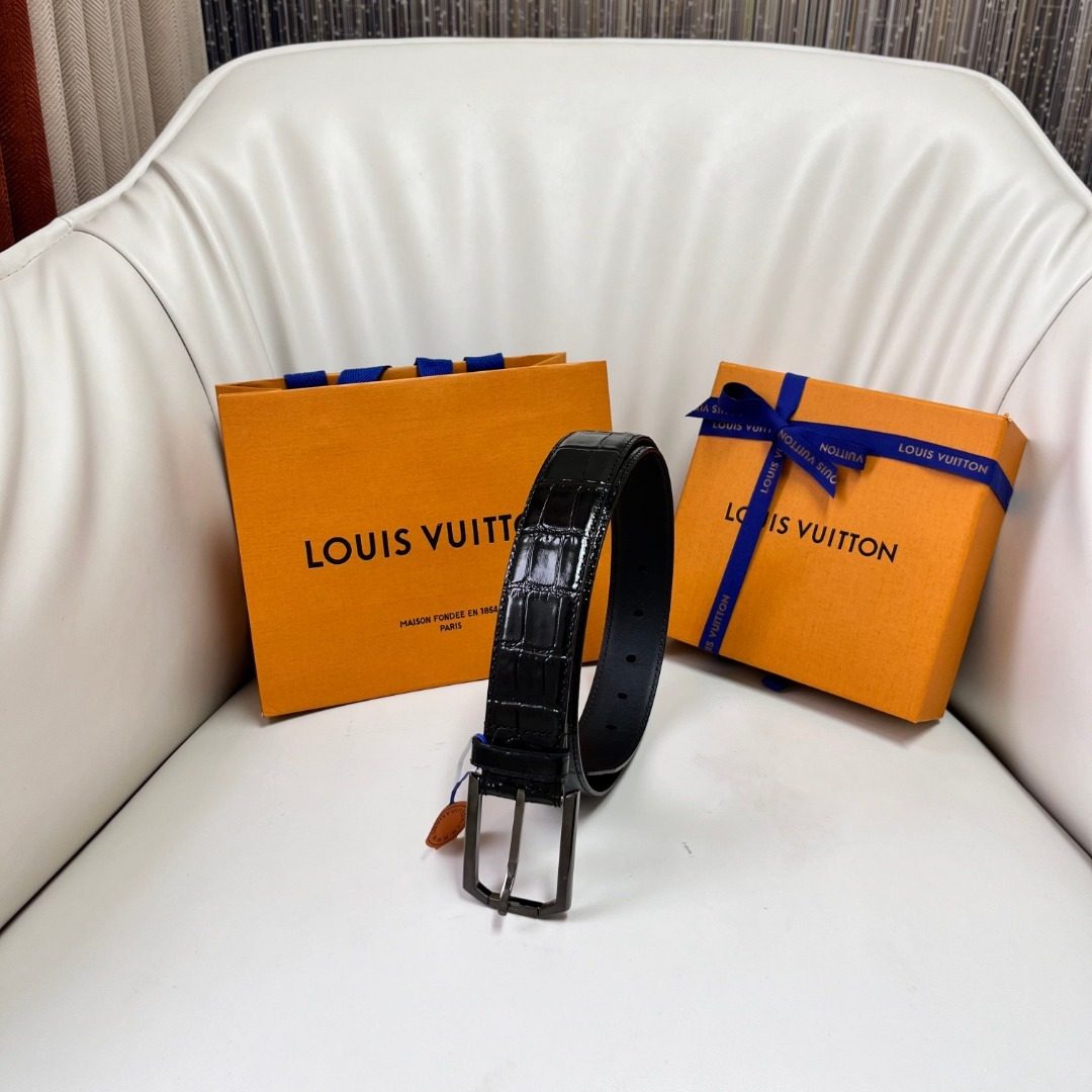 Louis Vuitton Crocodile Embossed Leather Belt