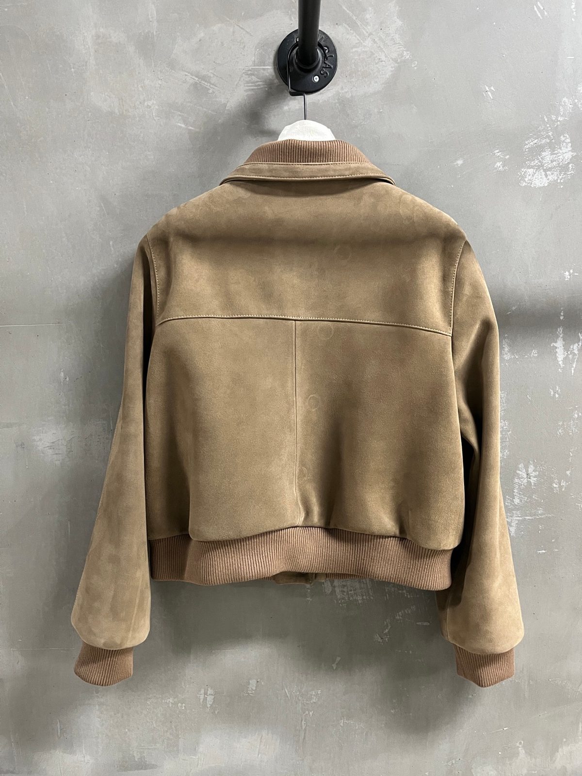Camel Suede Cropped Bomber Jacket