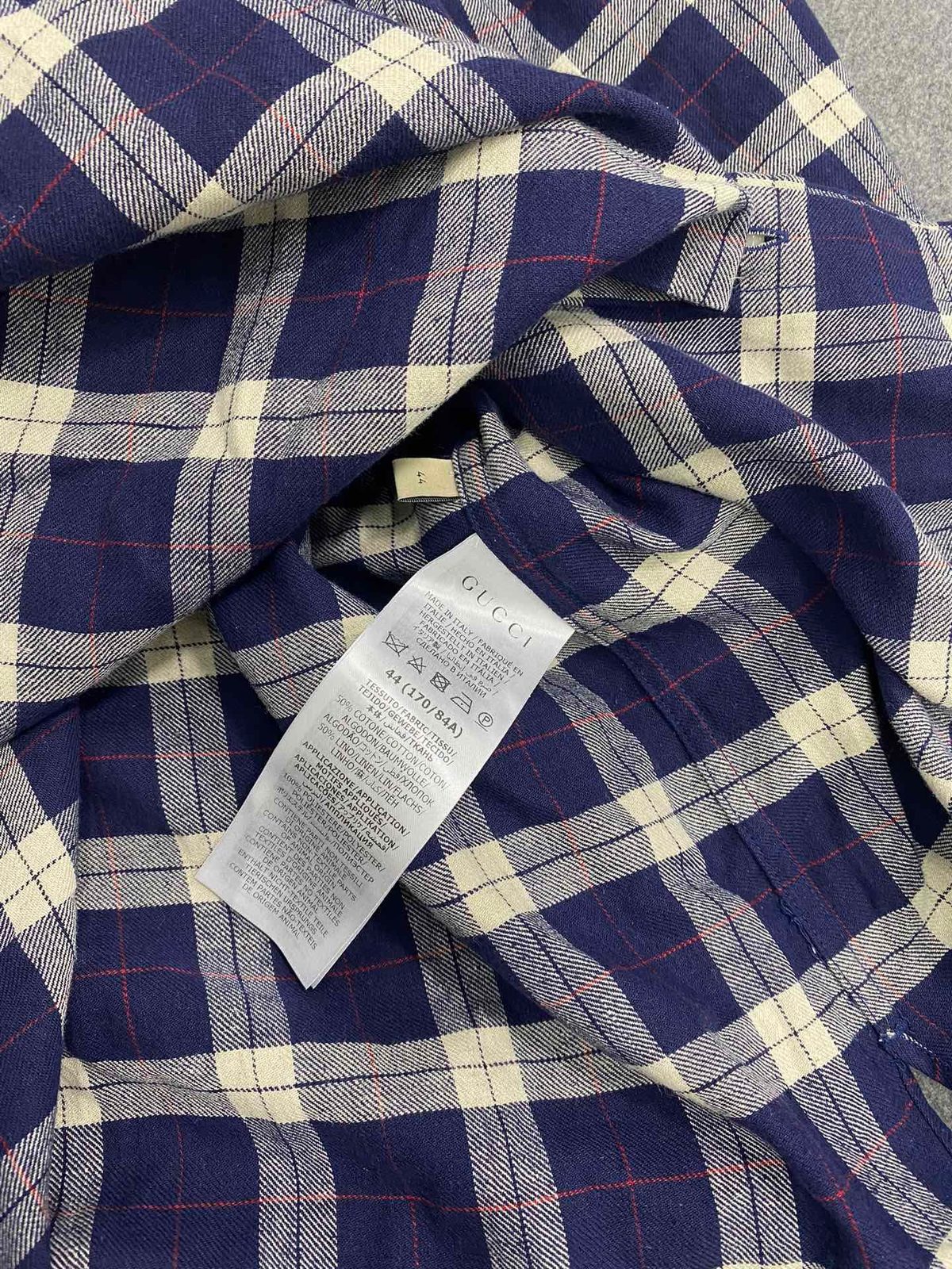 Gucci Navy Plaid Cotton Button-Up Shirt