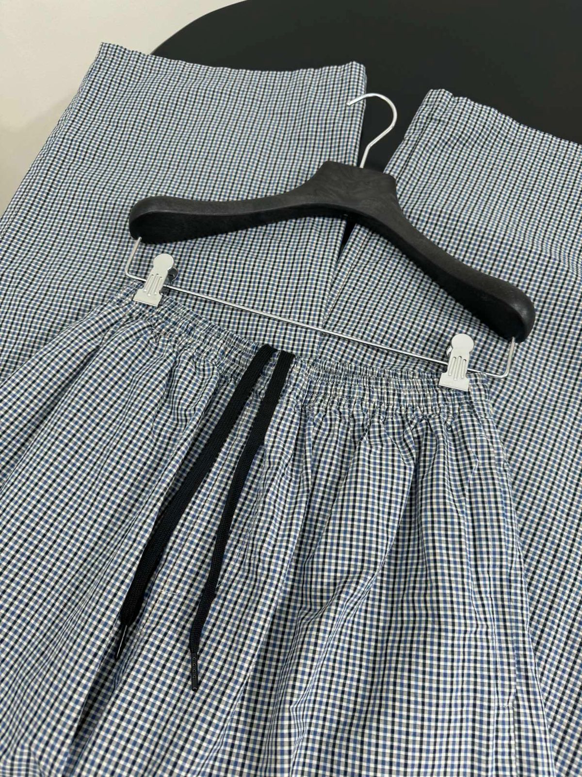Blue Gingham Check Drawstring Shorts