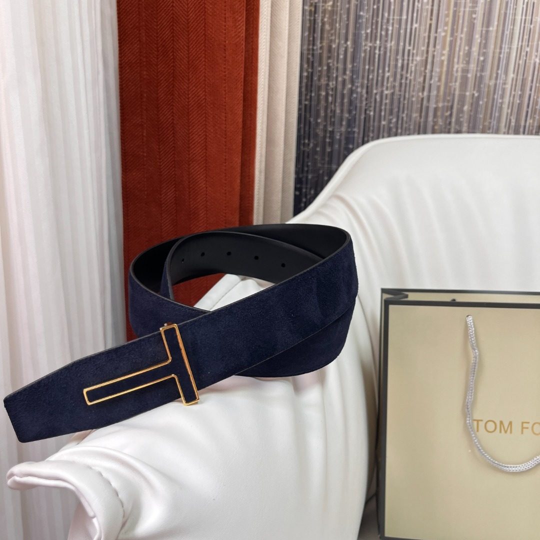 Tom Ford Suede Leather Belt with Gold Buckle